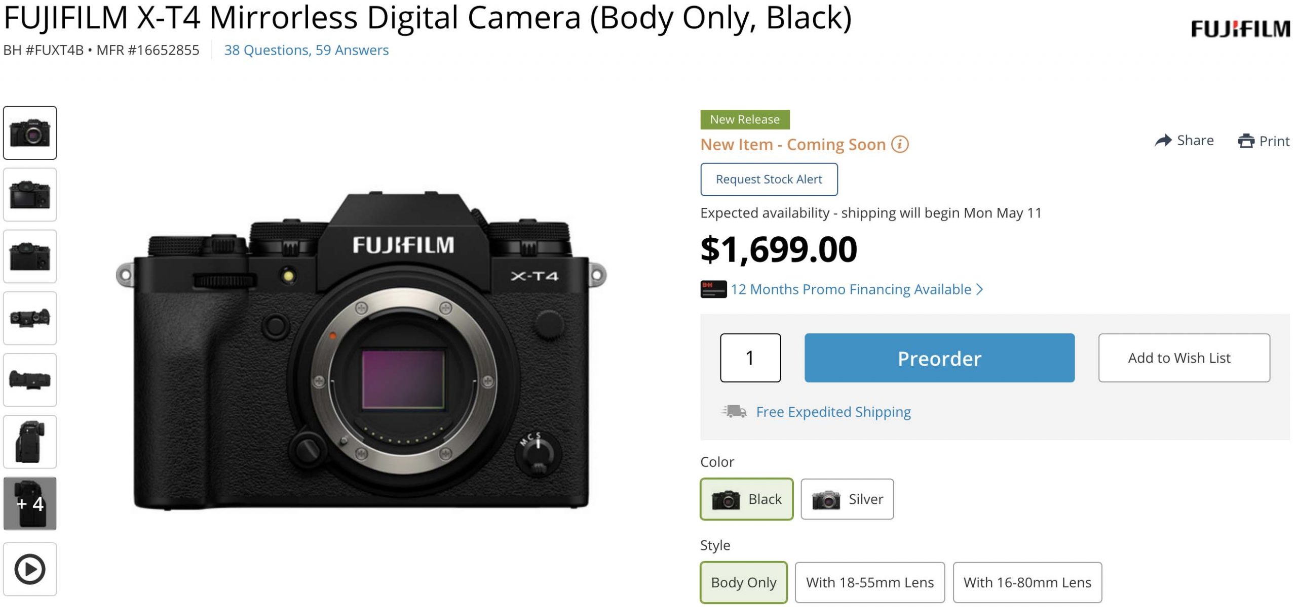 Fujifilm X-T4 Shipping From US Retailers May 11th Body Only and June ...