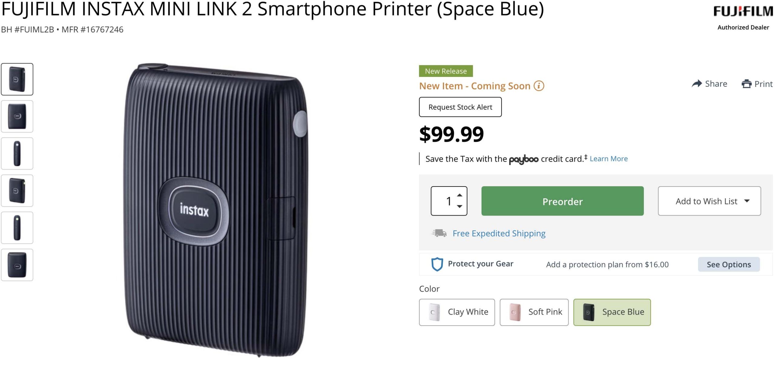 FUJIFILM INSTAX MINI LINK 2 Smartphone Printer (Space Blue) with