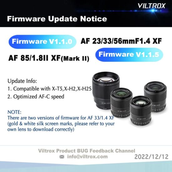 Viltrox XT5 / XH2 / XH2S Firmware Update For 23 / 33 / 56 / 85mm Lenses Fuji Addict