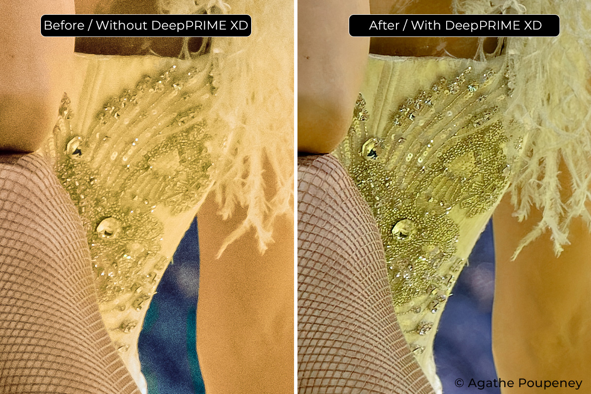A 600 x 800-pixel section (zoom factor 100%) from an image captured using the Fujifilm X-T3, this time at 3200 ISO. Both were processed in Lightroom but the image on the right was first run through DxO PureRAW. Note the increased level of detail and the wider range of colors.